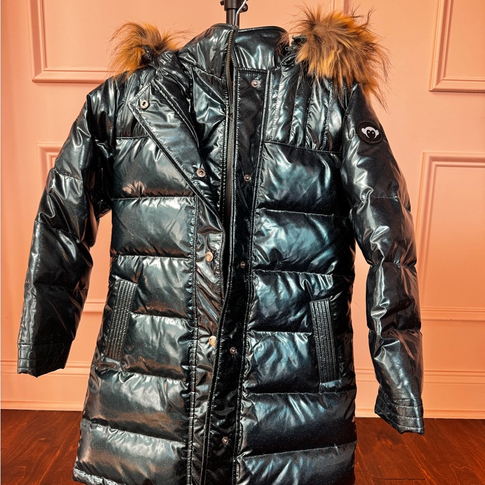 Appaman peacock blue Puffer Coat with Faux Fur Trim (worn twice like new)